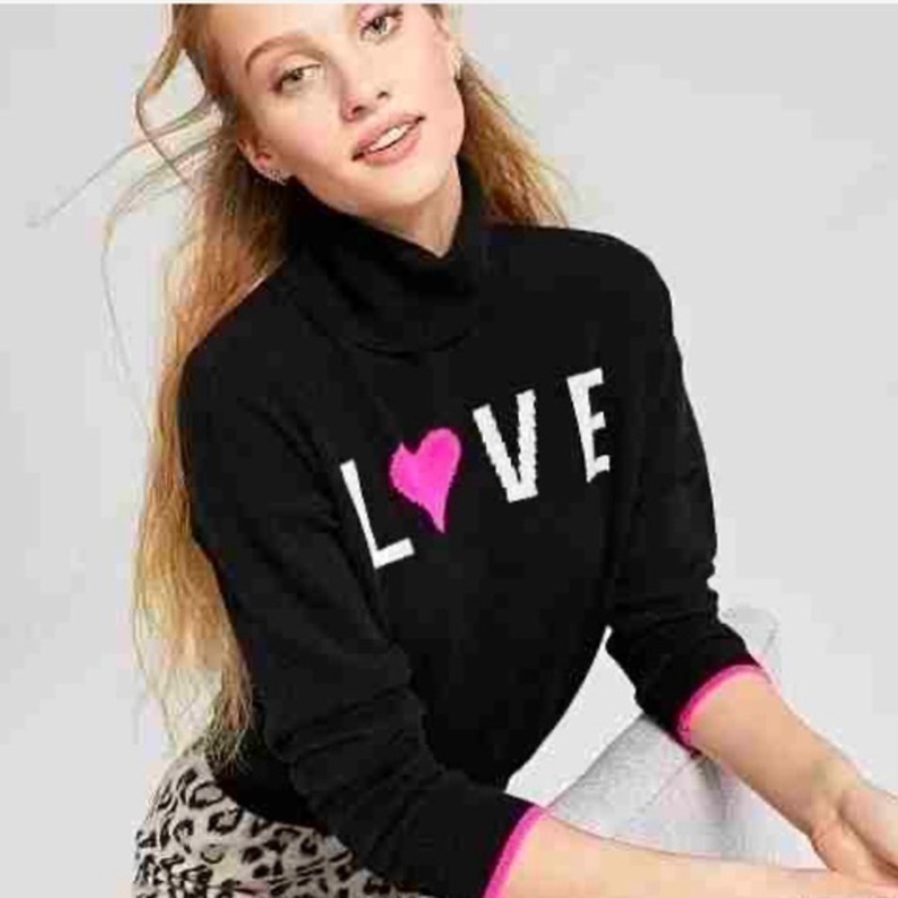 Charter Club Cashmere āLoveā Turtleneck Sweater in Black w/ pink trim Size XS